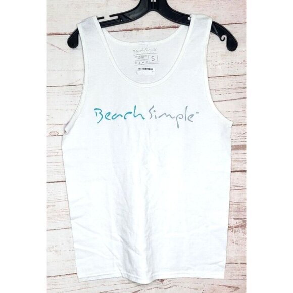 Beach Simple Cotton Blend Made In America Small White Tank Top - Picture 1 of 9